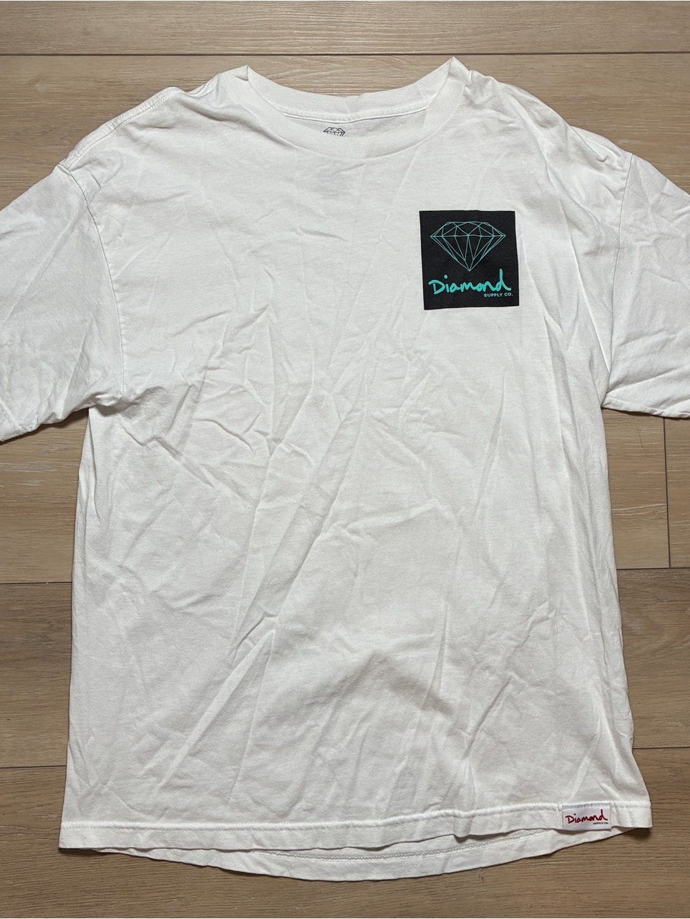 Diamond Supply Co. White Tee with Teal Diamond Patch